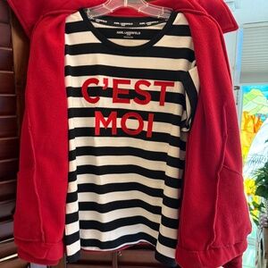 KARL LANGERFELD WHITE AND BLACK STRIPED TSHIRT  PETITE MEDIUM